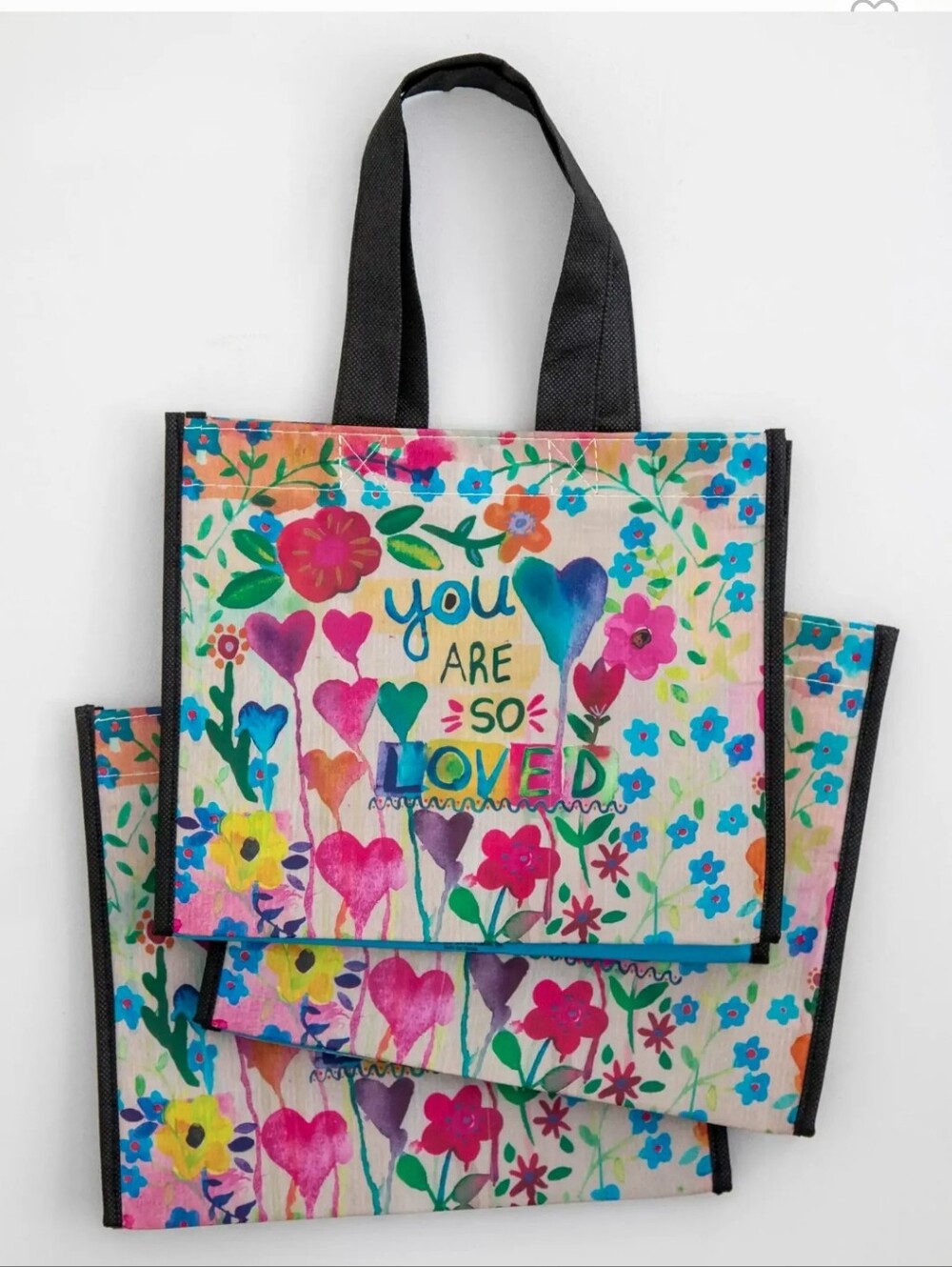 Medium Happy Bag Set of 3, 'You Are So Loved' Made From Recyled Material.